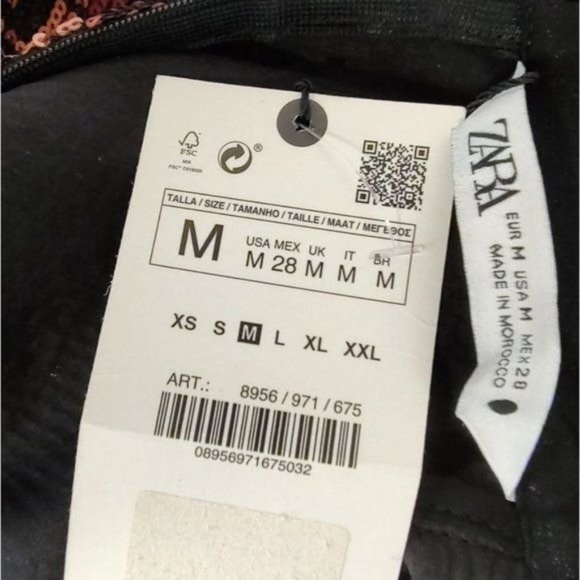 Zara Top M Sequin High Collar Mock Neck Long Sleeve Slit Cuff Party - Picture 12 of 15